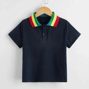 SHEIN Adorable Toddler Boy Contrast Rainbow striped Collar Polo Shirt sz 120 5/6